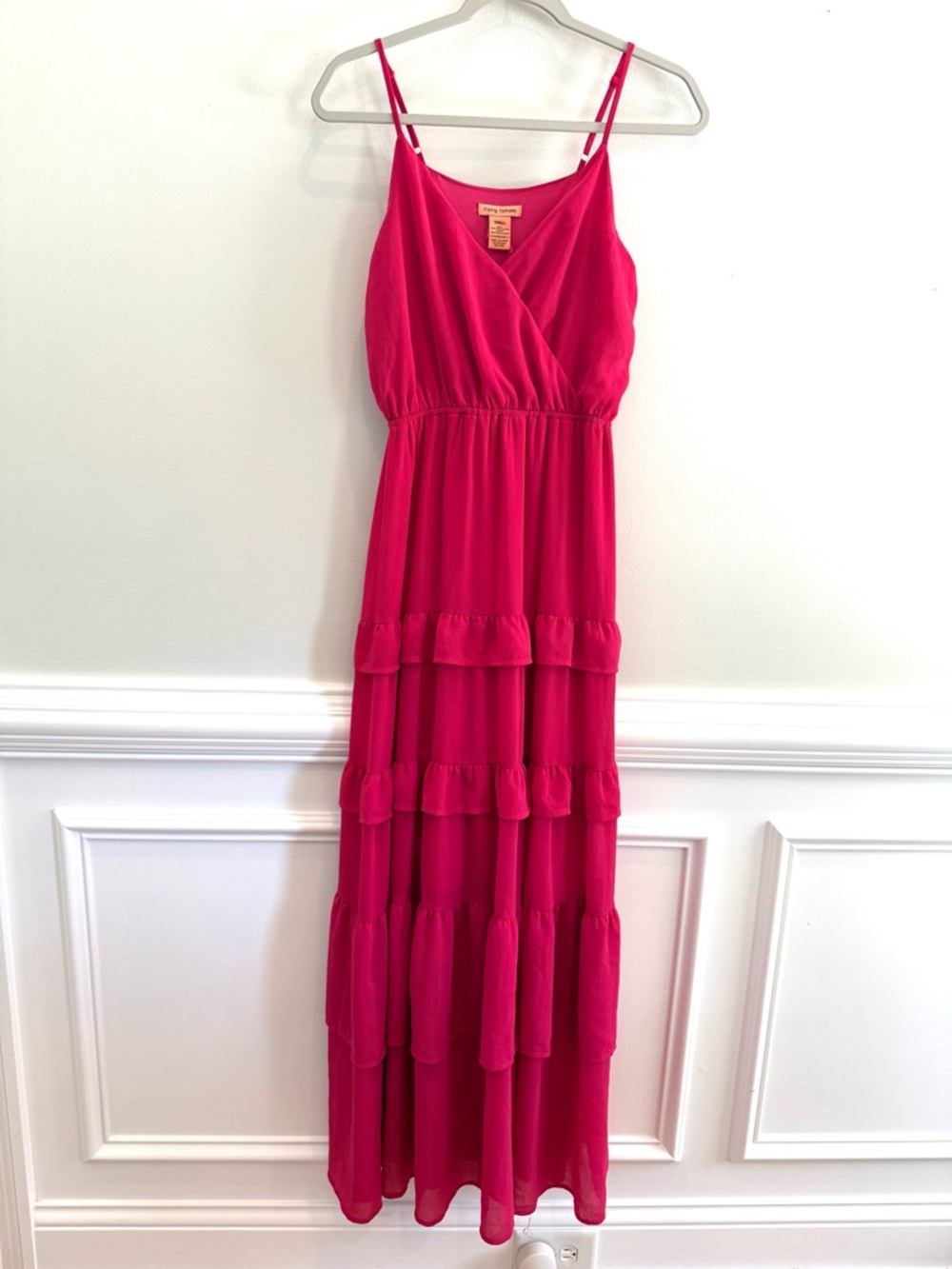 Flying Tomato Fuchsia Tiered Maxi Dress with Adjustable Straps Beach Party Sz S